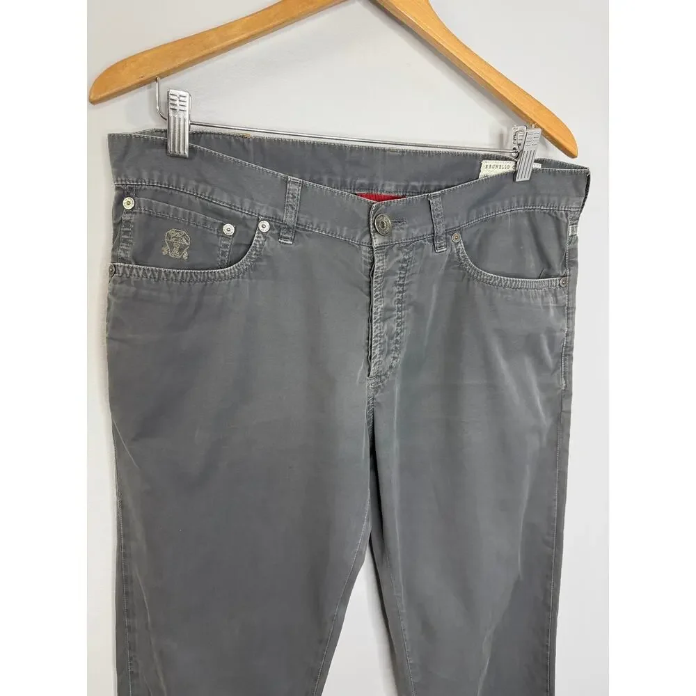 Brunello Cucinelli Men's Dyed Taupe Slim-Straight Leg Five-Pocket Pants Sz 50- M